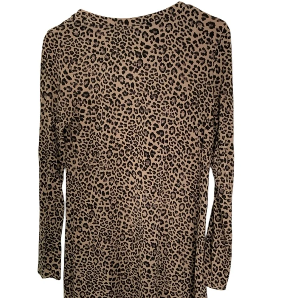 Soma Women's Long Sleeve Henley Lace Trim Brown Cheetah Print Nightgown SMALL - Picture 2 of 5